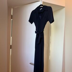 & Other Stories Navy short sleeve pinstripe jumpsuit with belt